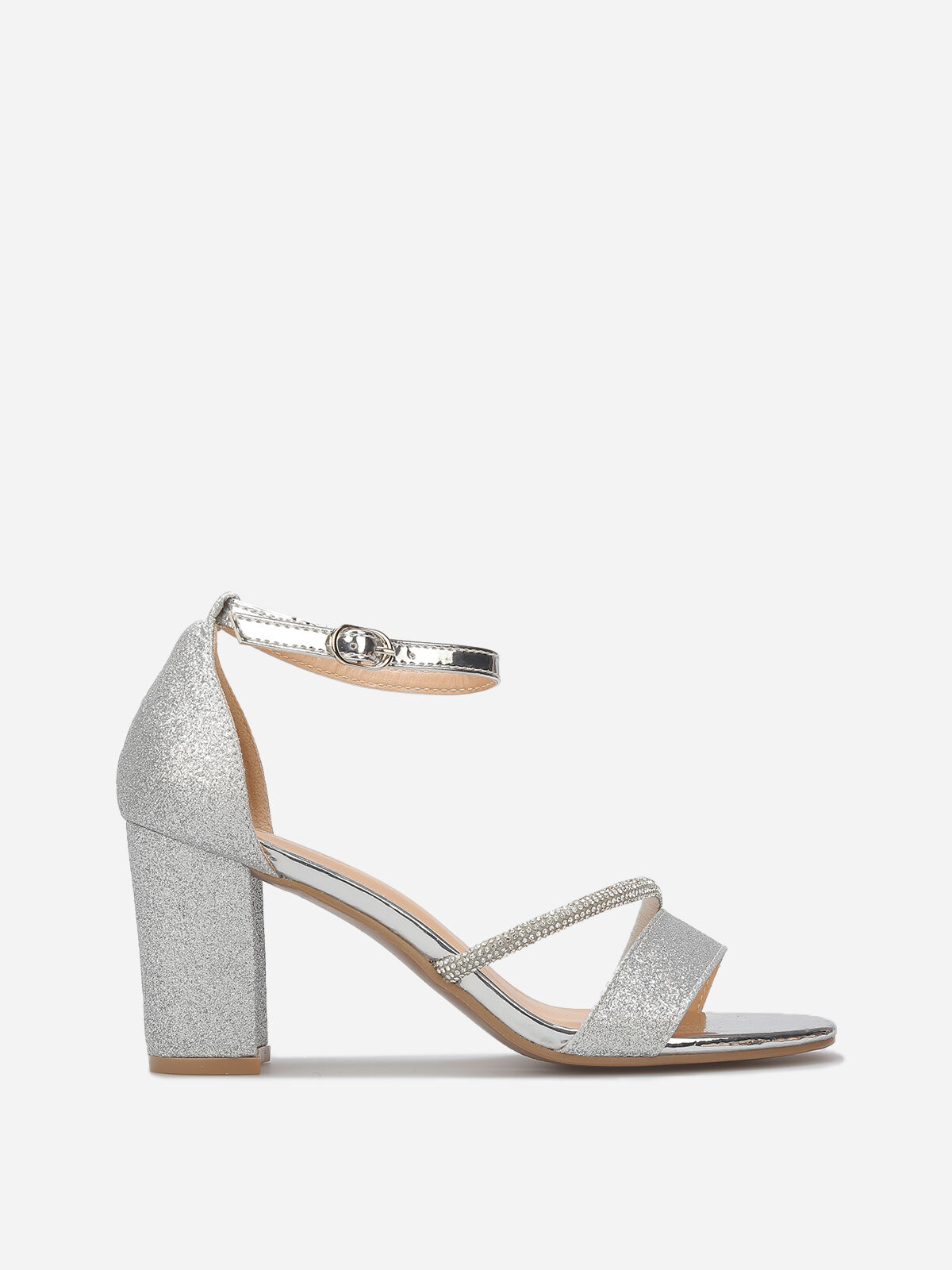 Sandales pailletées avec bride à strass- Argenté