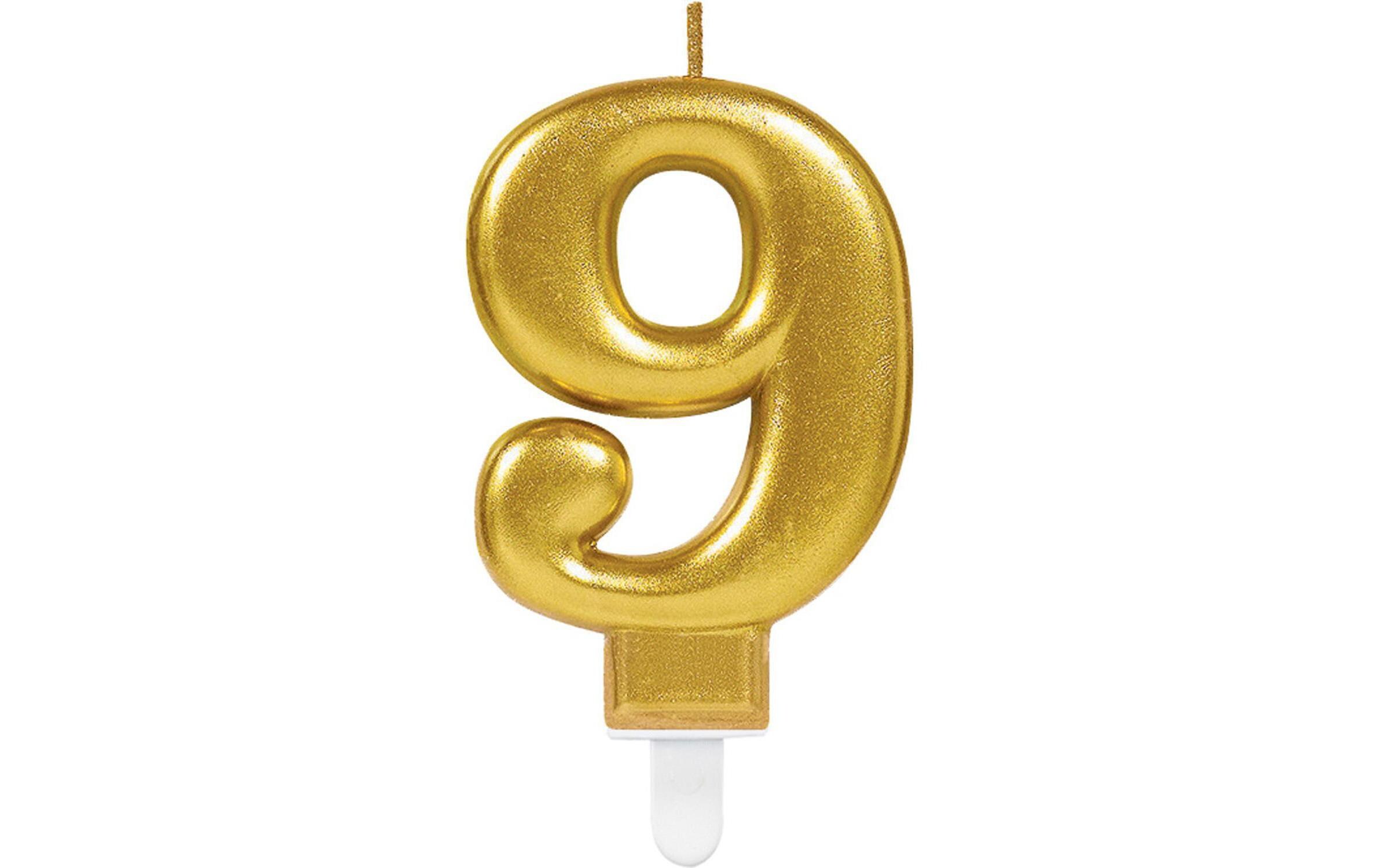 Zahlenkerze Nummer 9, 1 StückGoldene Geburtstagskerze
