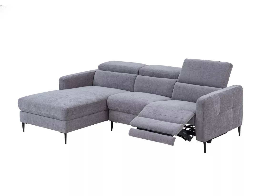 Canapé d'angle gauche relax électrique en tissu gris FUSETA
