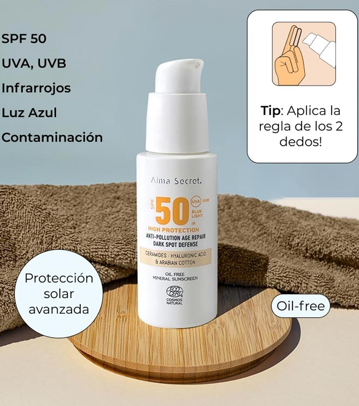 Alma Secret - Protetor solar facial FPS50 com cor - Areia