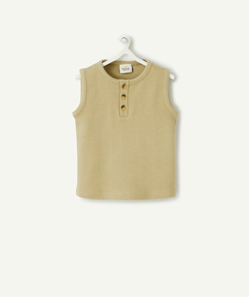 T-SHIRT SANS MANCHES BÉBÉ GARÇON EN COTON BIO CÔTELÉ VERT