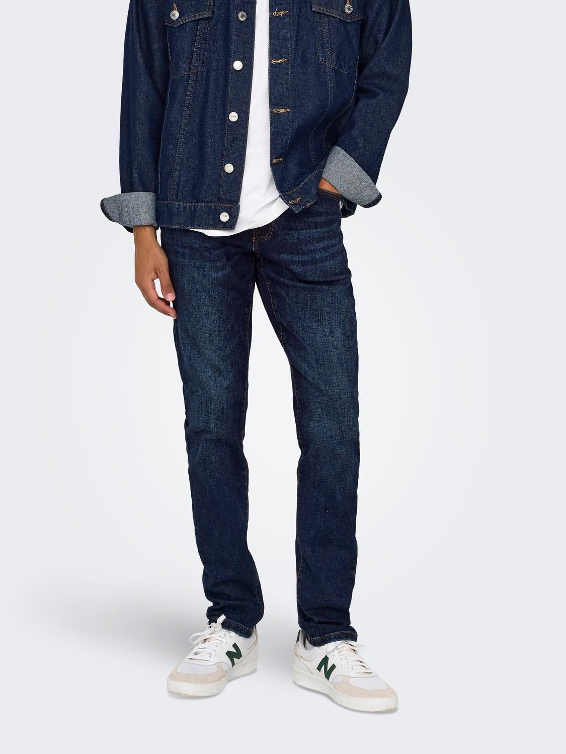 ONSLOOM Mittlere Taille Slim Fit Jeans Dark Blue Denim