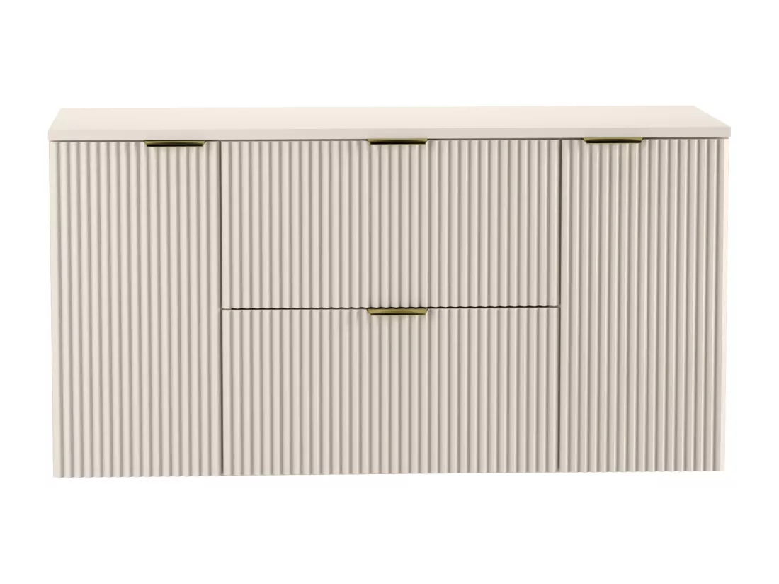 Meuble lavabo WENA, avec 2 portes et 2 tiroirs, façades cannelées, Willy, 120x60x47 cm, Cachemire