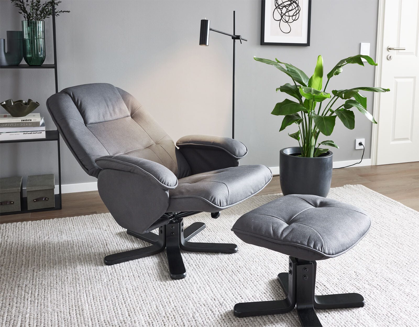 CASAVANTI Sessel mit Hocker 2-teilig grau