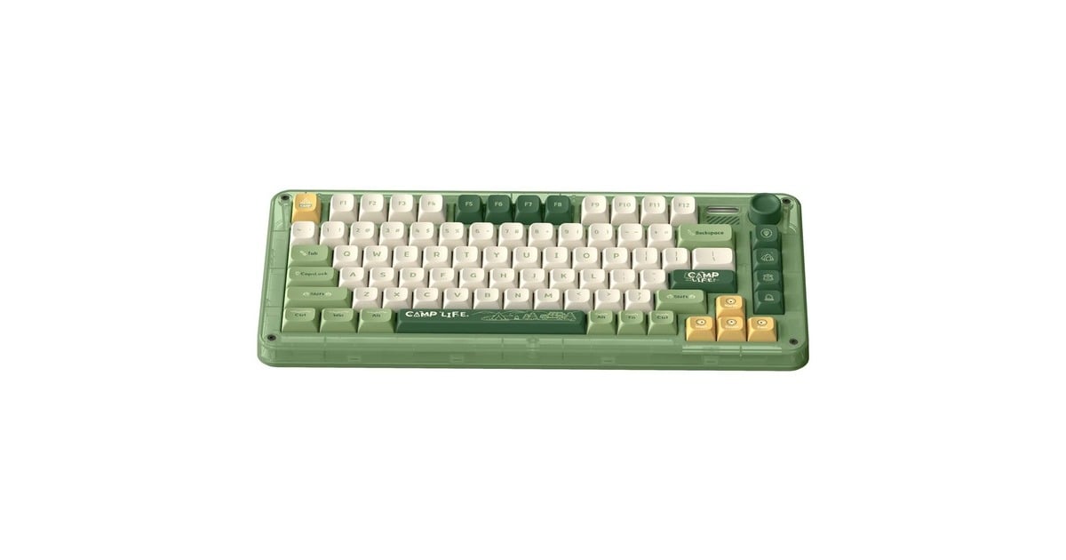 IqunixZX75 Camping Wireless Mechanical Keyboard, gaming toetsenbord  (Groen/oranje, US lay-out, Cherry MX Brown, RGB leds, 75%, Hot-swappable, Double-shot PBT, 2.4GHz | Bluetooth 5.1 | USB-C)