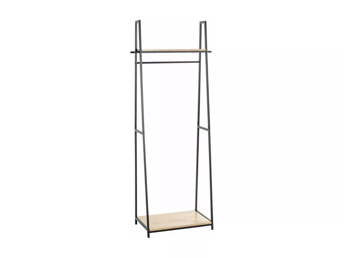 Porte-manteau en bois coloris chêne et métal noir - longueur 68 x profondeur 40 x hauteur 166 cm
