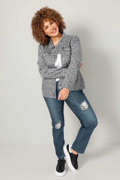 Jeansjacke, Animalprint, Langarm