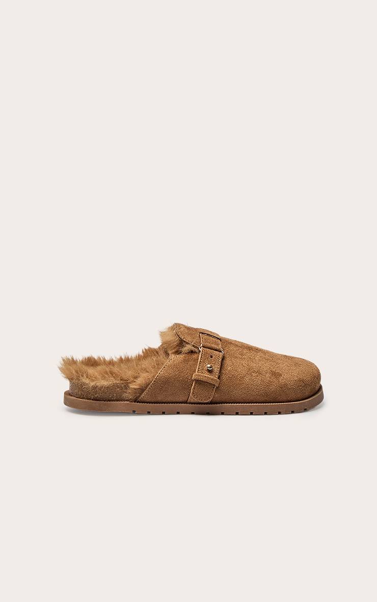 Châtaigne Mules À Boucle En Synthétique Doublées De Synthétique
