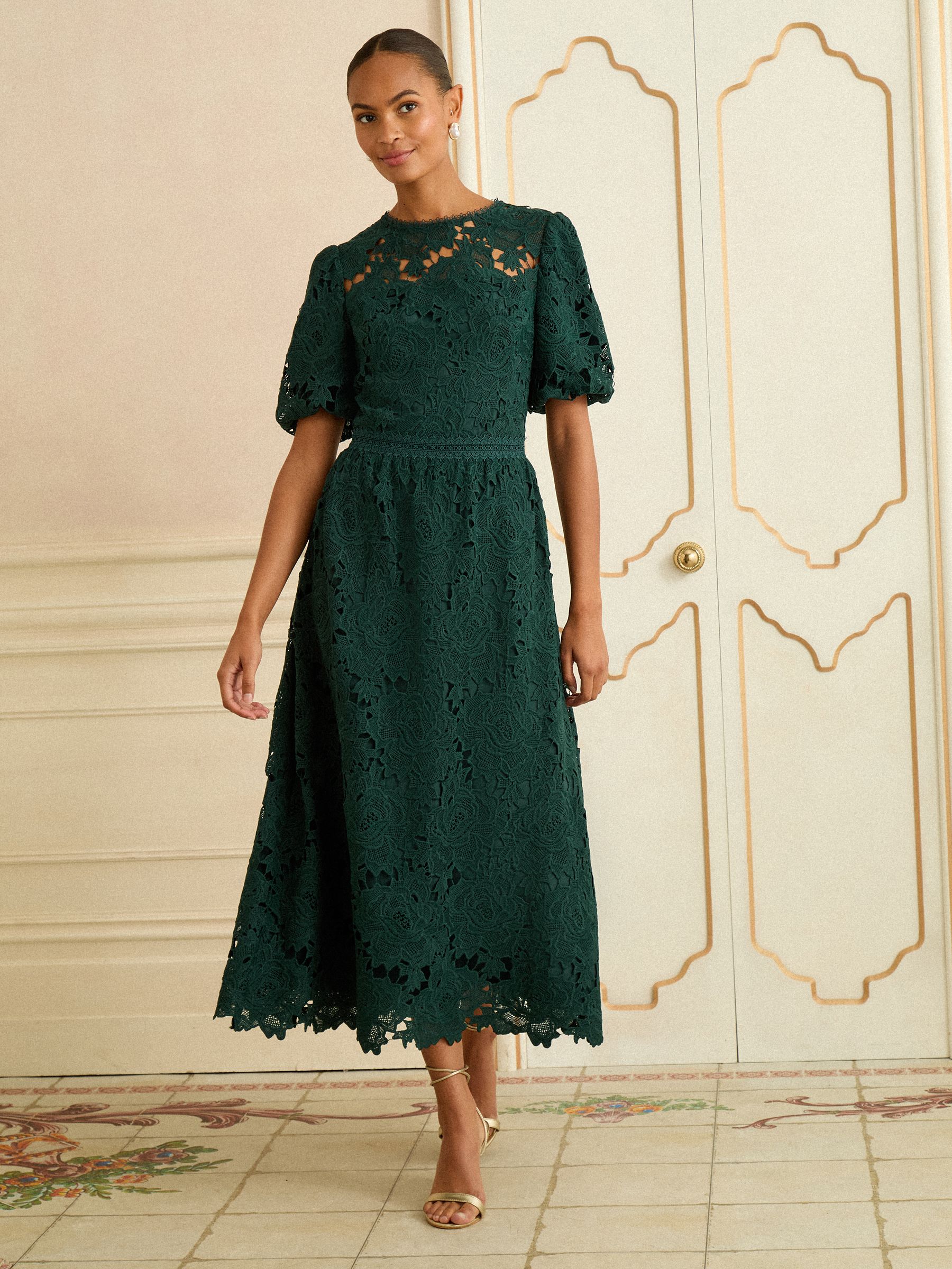 Blauwgroen - Love & Roses Lace Short Sleeve Midi Dress