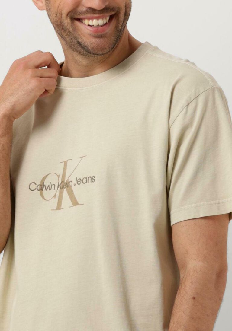 CALVIN KLEIN beige calvin klein t-shirt monologo mineral dye tee