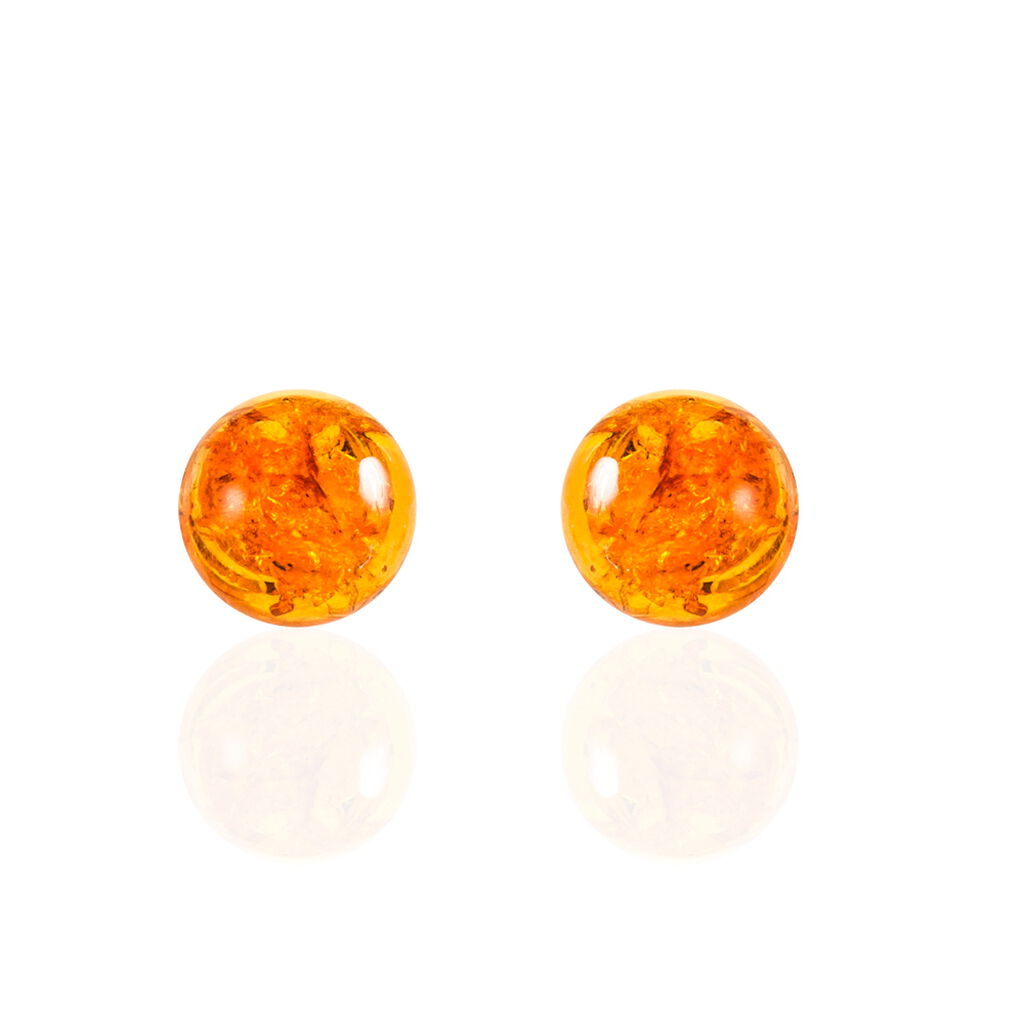 Boucles D'oreilles Puces Argent Blanc Brunhild Ambre
