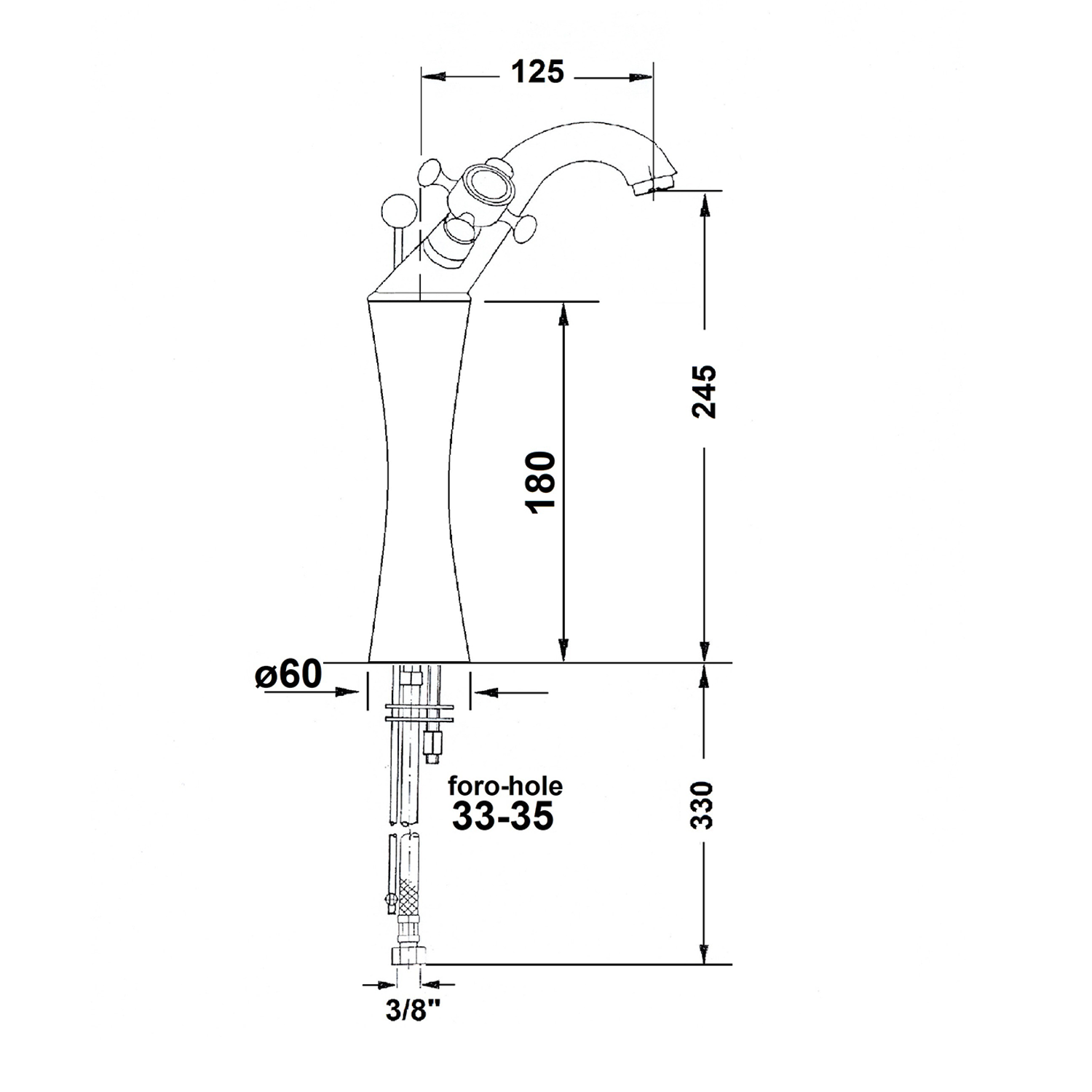 Sapho Antea 1-gats wastafelkraan verhoogd 25cm met pop-up waste chroom