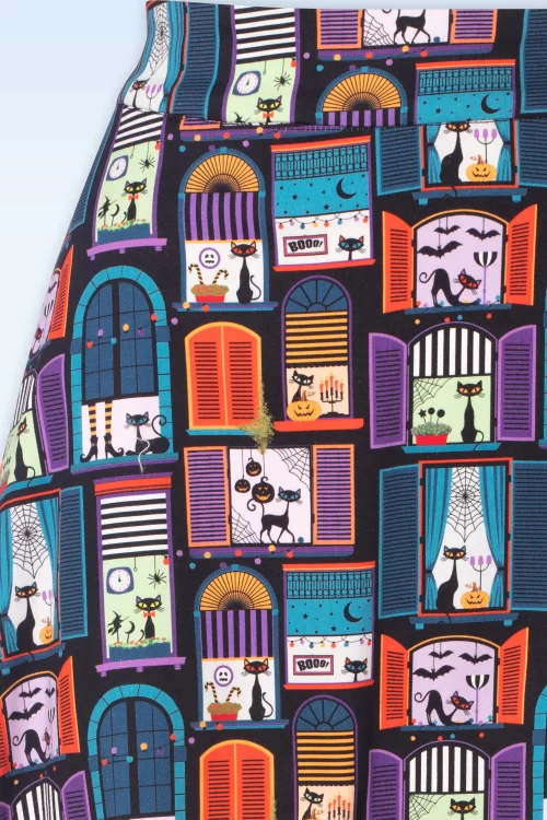 Banned Retro Window Cat swing rok in zwart