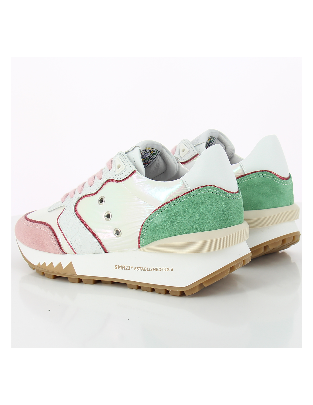 semerdjian baskets de ville femme rene 7448 daim rose/blanc/vert
