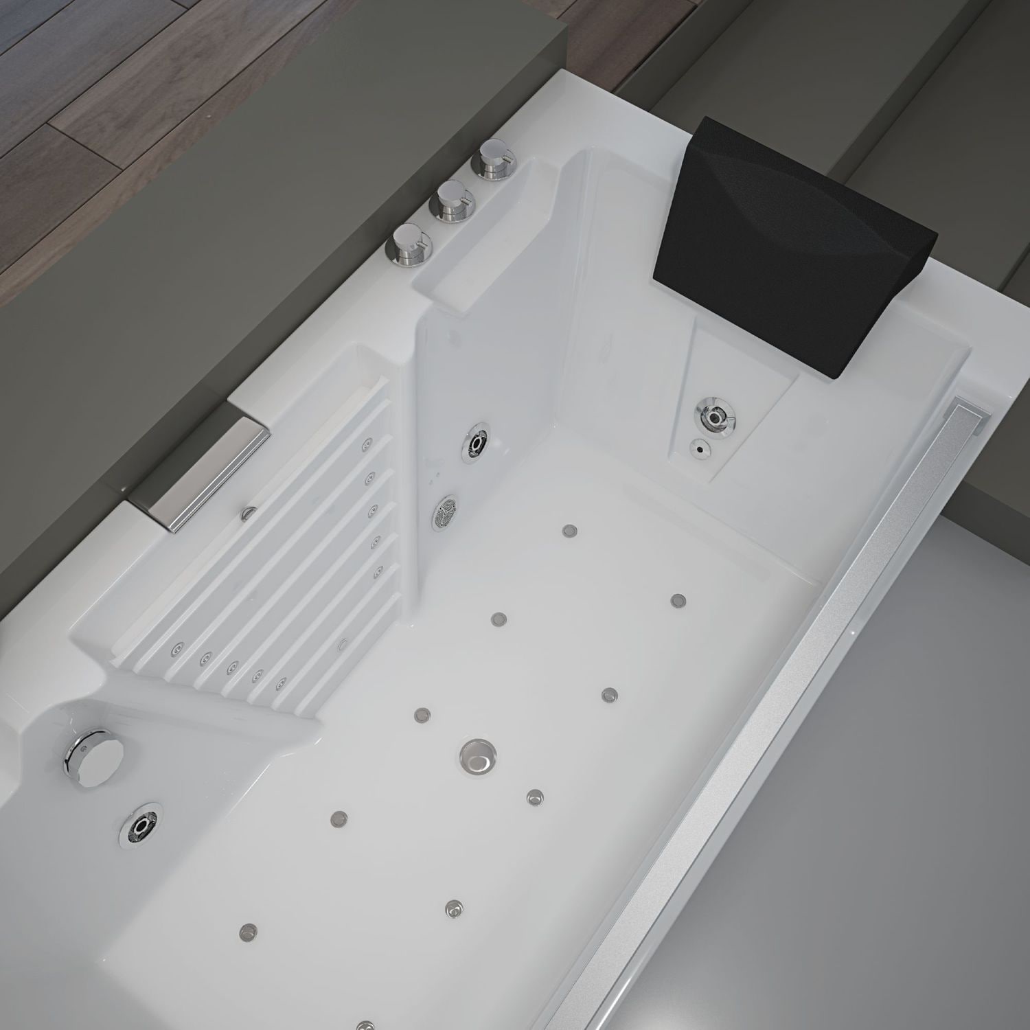 TroniTechnik® Whirlpool Badewanne MYKONOS 180cm x 88cm mit Heizung, Wasserfall, Hydromassage und Farblichtherapie, Sanitäracryl