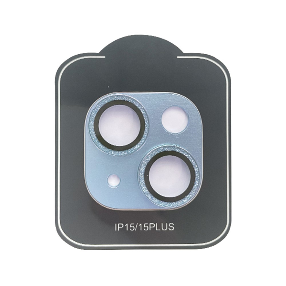 iPhone 15 / iPhone 15 Plus Alu Kamera Objektiv Protector Vollschutz Glitzer Abdeckung mit Panzer Glas - Blau