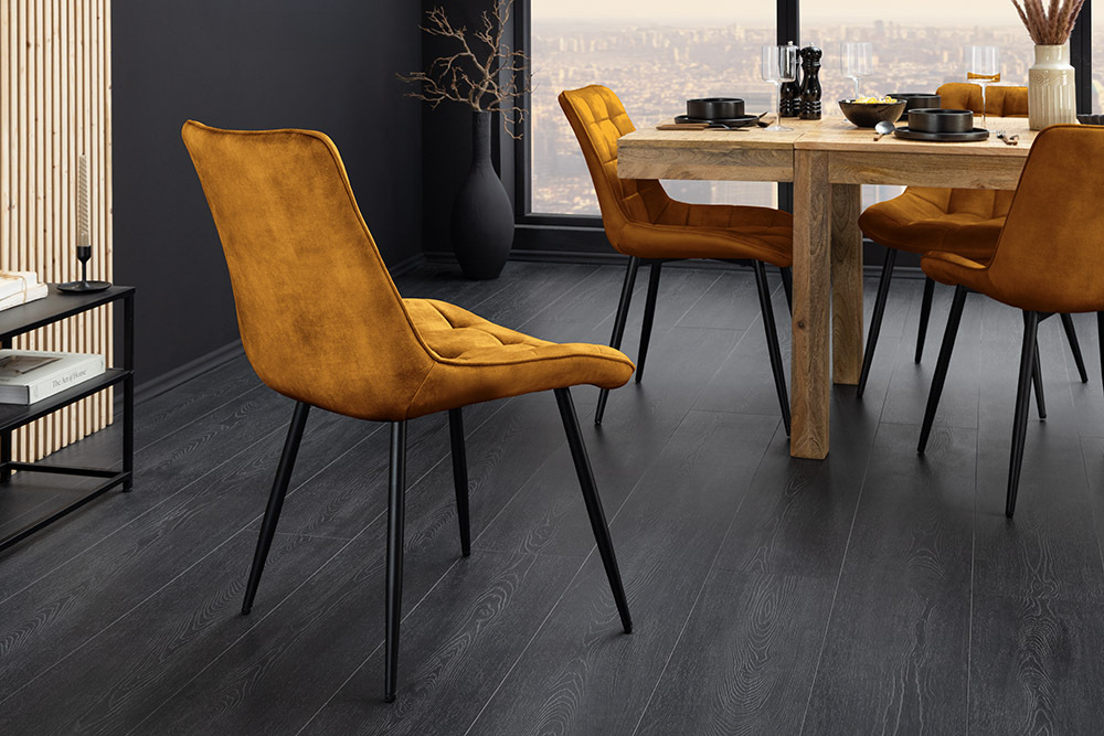Design Stuhl ROADSTAR senfgelb Samt schwarze Metallbeine