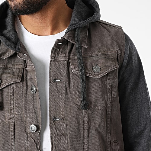 Veste Jean A Capuche Hudson Marron Gris Anthracite Chiné