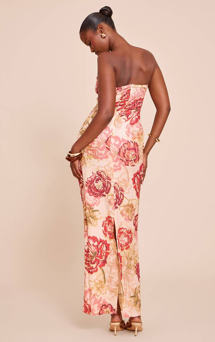 Multicolore Robe Longue Bustier En Mousseline À Imprimé Fleuri