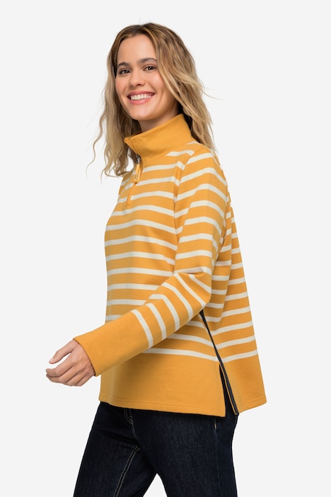 Sweatshirt, Ringel, Troyerkragen, Langarm, OEKO-TEX
