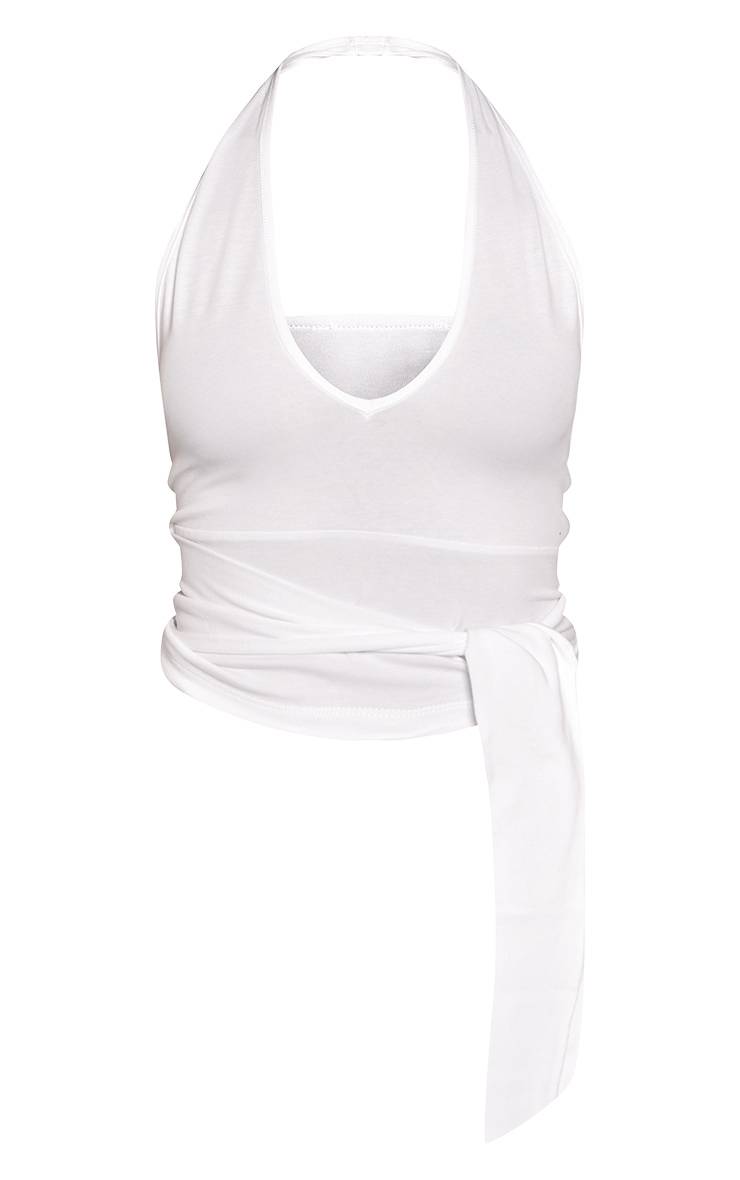 Blanc Top Débardeur Petite En Coton Doux Avec Encolure Dos-nu Et Détail Taille Nouée