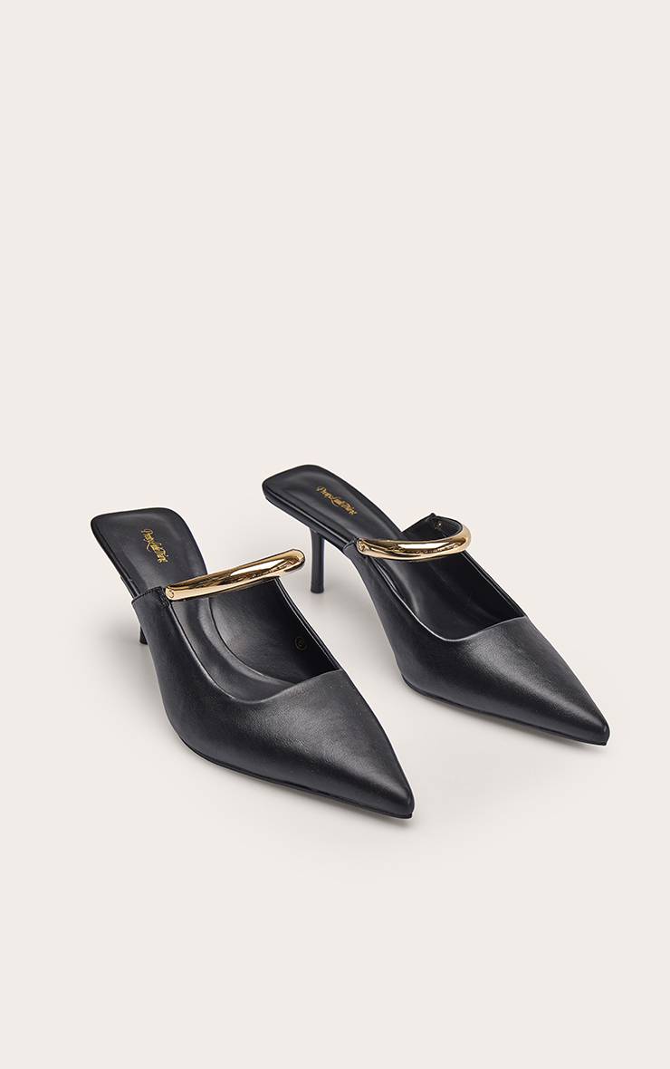 Noir Mules À Talons Bout Pointu Synthétiquecuir Avec Détail Doré