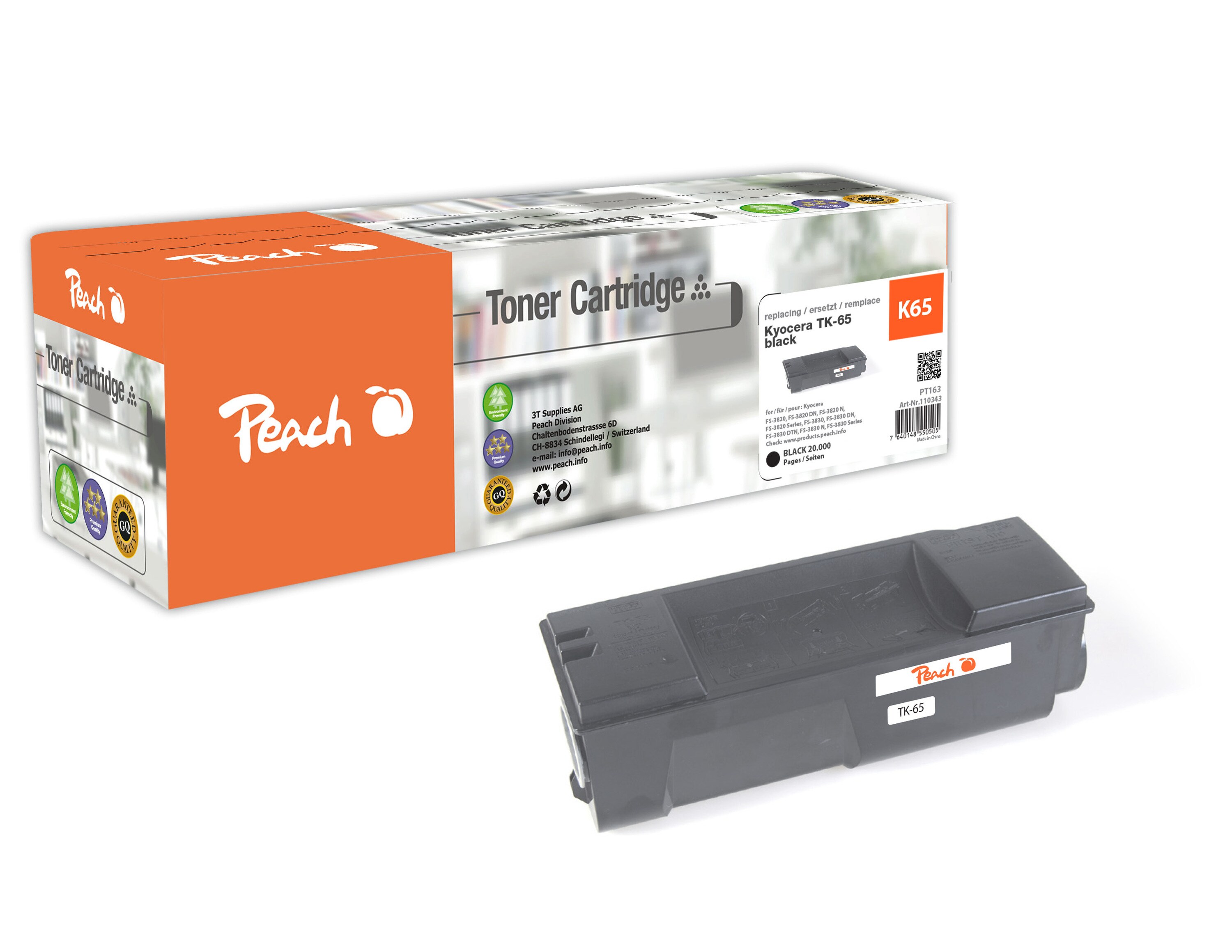 Peach K65Toner bk ersetzt Kyocera TK-65 für z.B. Kyocera FS -3820, Kyocera FS -3820 DN, Kyocera FS -3820 N, Kyocera FS -3830 (wiederaufbereitet)