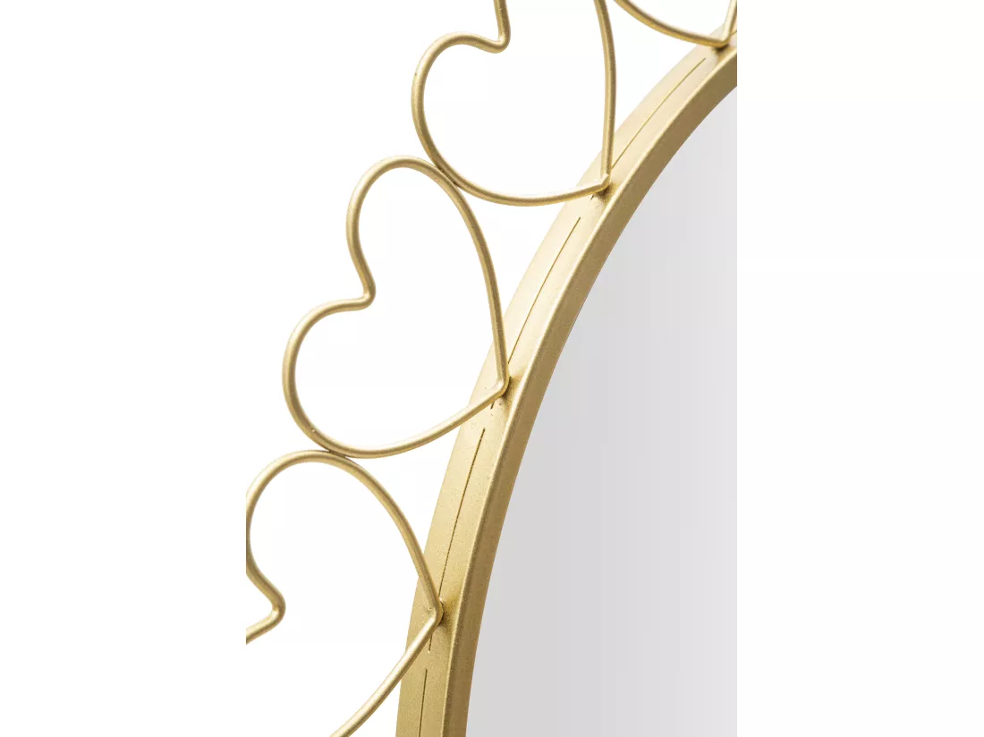 Miroir Mural Rond Hearts - Cadre Doré en Forme de Cœurs - Ø 80x2,5 cm