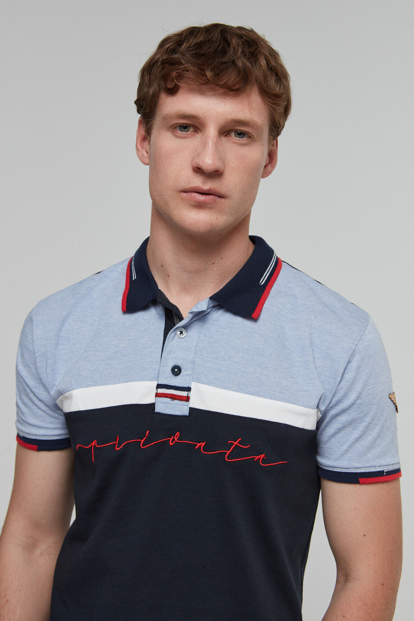 Polo alg mc bicolor private logo - Azul marinho