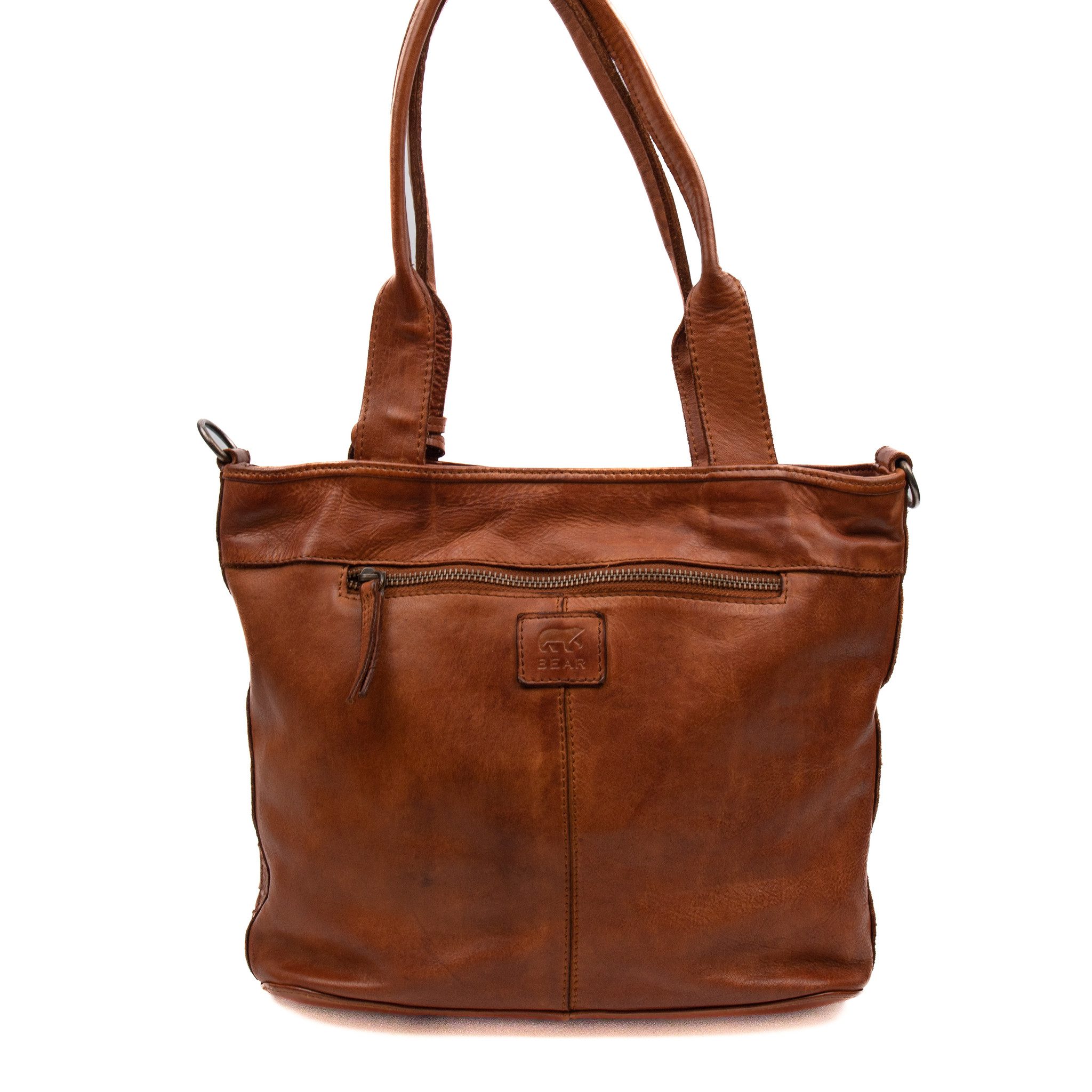 Bear Design Cow Lavato Gevlochten Hand/ Schoudertas Guusje Cognac CL43080
