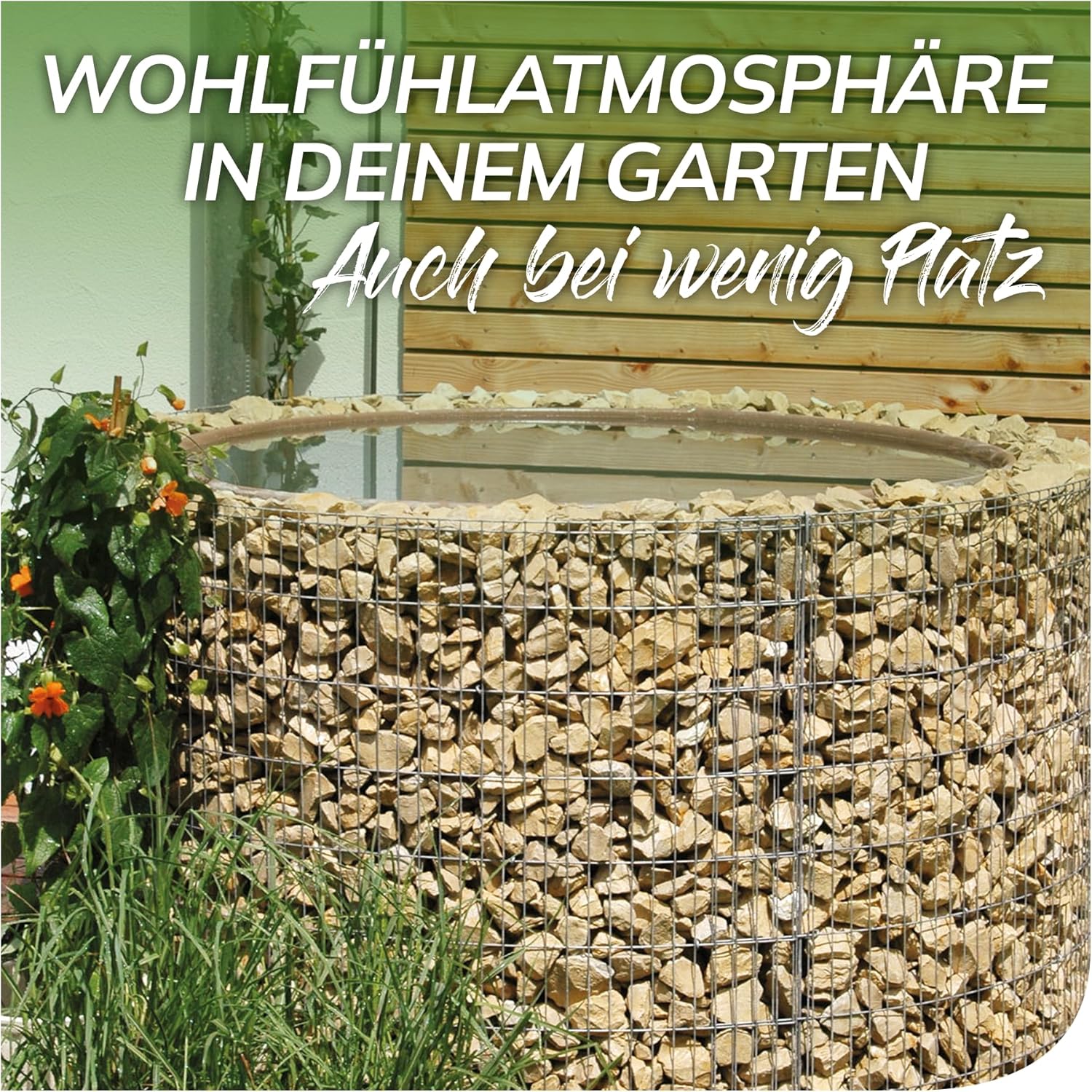 bellissa ‎‎– Gabionen-Hochteich Bausatz mit 490 L Füllvolumen rund 146x146x40 cm – Garten Zubehör DIY-Kit mit Gabionen, Teichfolie und Trenn-Vlies - Wetterfest & langlebig für Zierteiche & Biotope