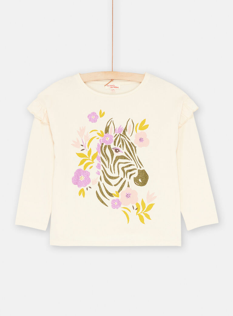 T-shirt rose pâle à motif zèbre pailleté