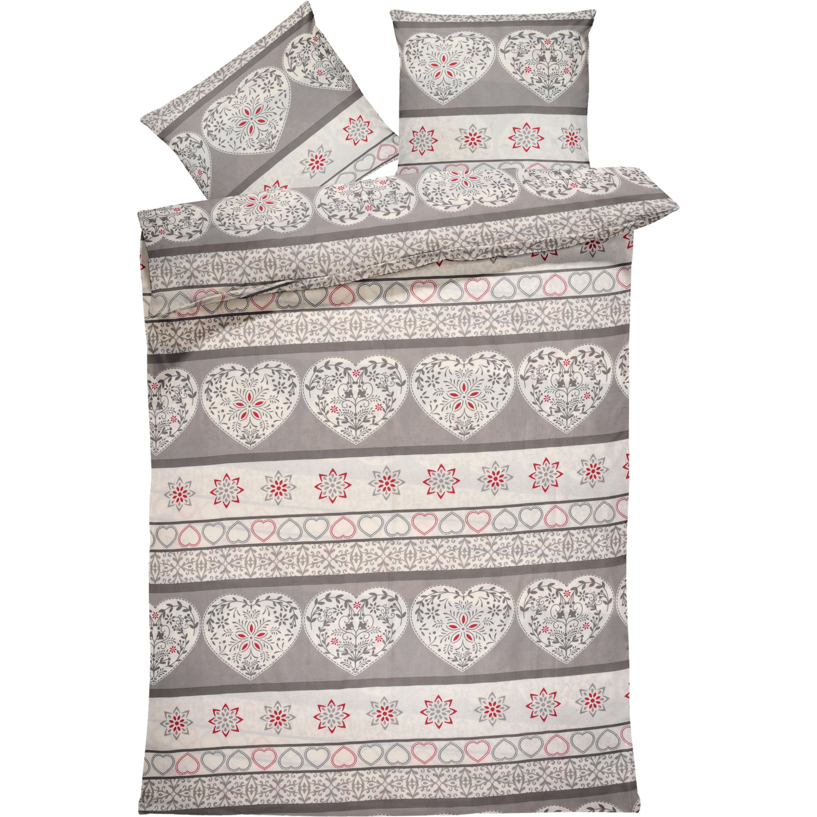 Bettwäsche Flanell Winterromantik grau 200x210 2x65x65 Bettanzug Fra