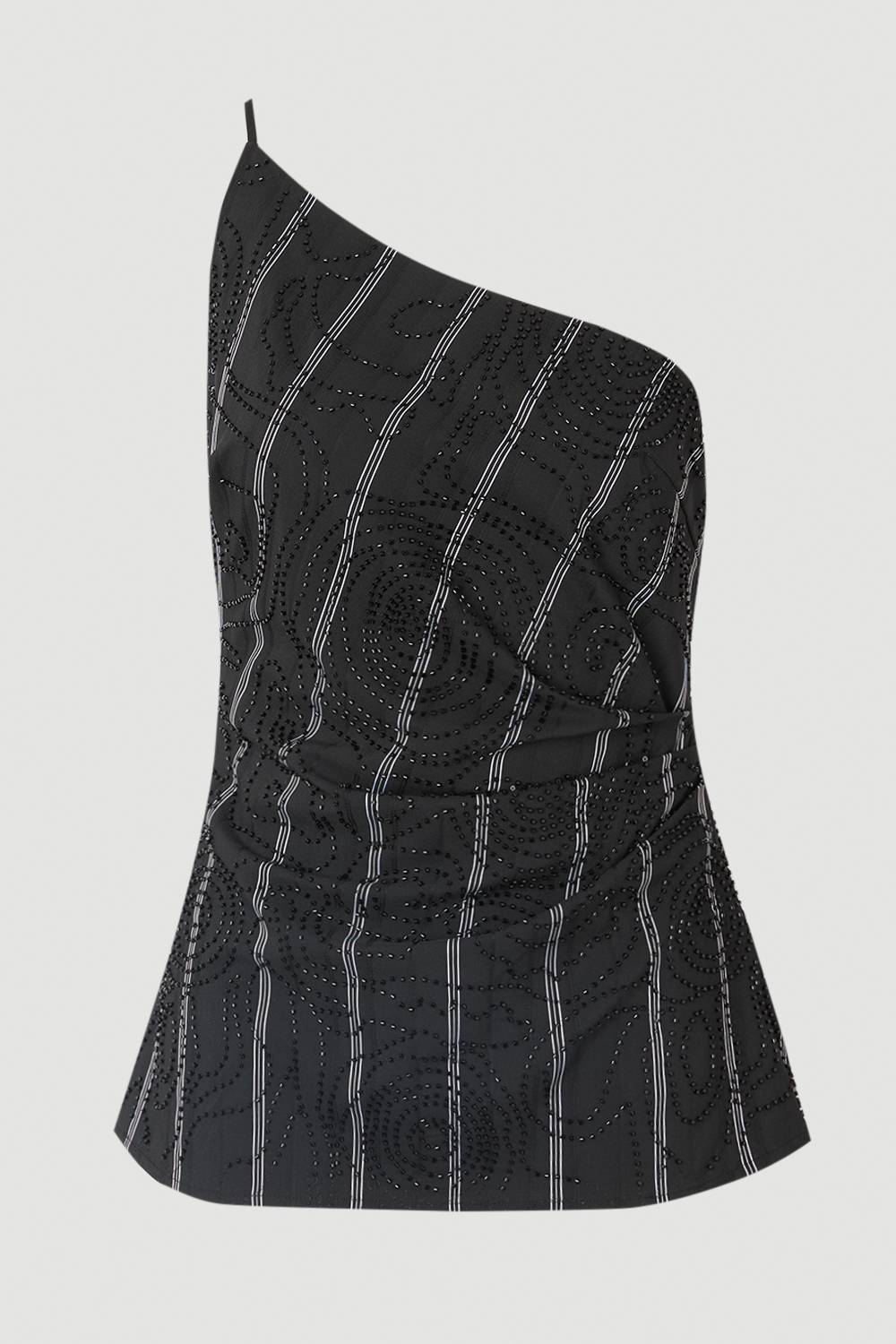 KarenMillen Haut Ajusté À Encolure Asymétrique Avec Rayures Fines Perlées