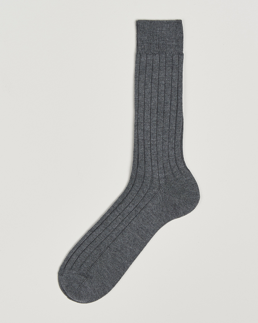 Bresciani Wool/Nylon Heavy Ribbed Socks Grey