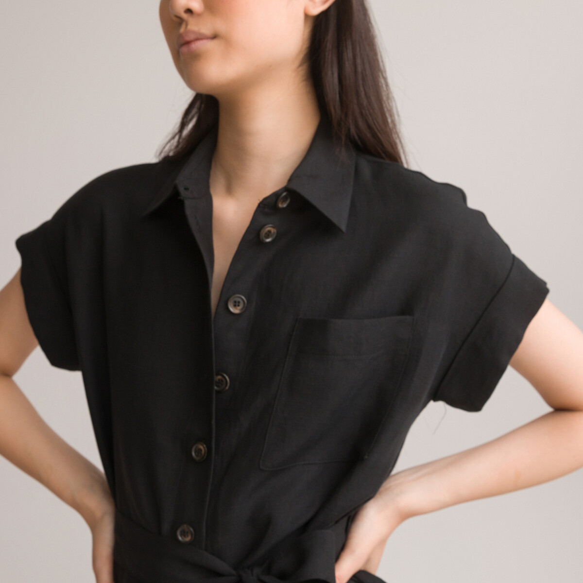 COLEÇÃO LA REDOUTE<br>Vestido camisa curto, em mistura de liocel e linho