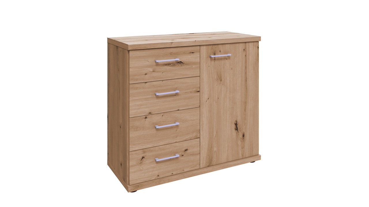Commode Bienne met 4 laden en 1 deur bianco eiche