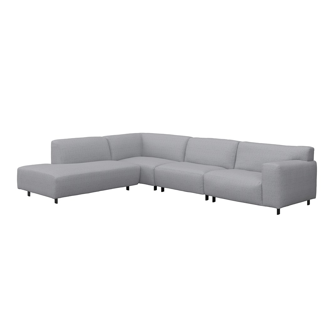 Vesta hjørnesofa 3-seter med åpen ende venstre, Big hjørnemodul, Tekstil Cortina Silver, standardsøm, sort metallben 10 cm, Comfort CM