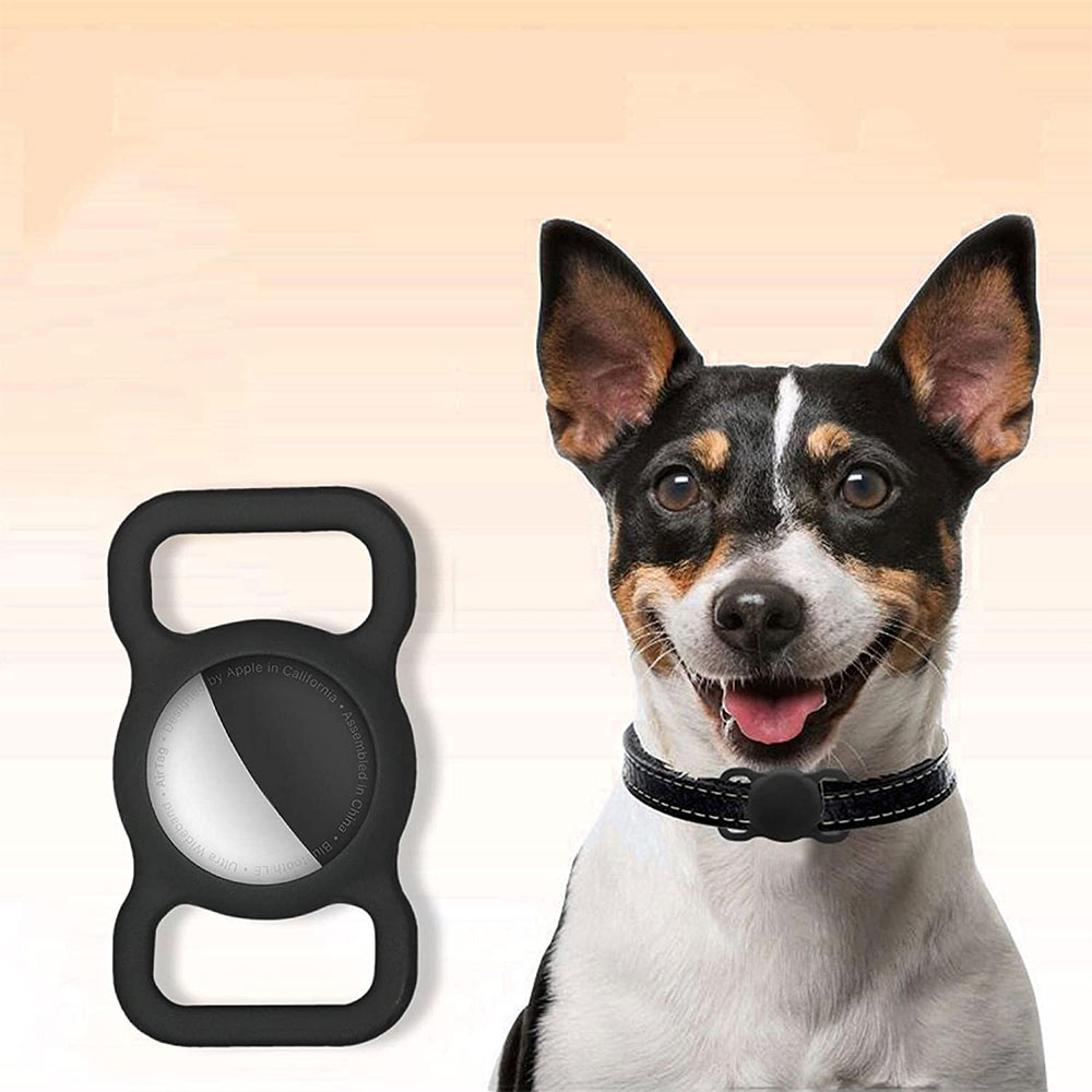Apple AirTag Silikon Case Hülle Halsband Halterung für Haustiere (Hund / Katze) - Schwarz