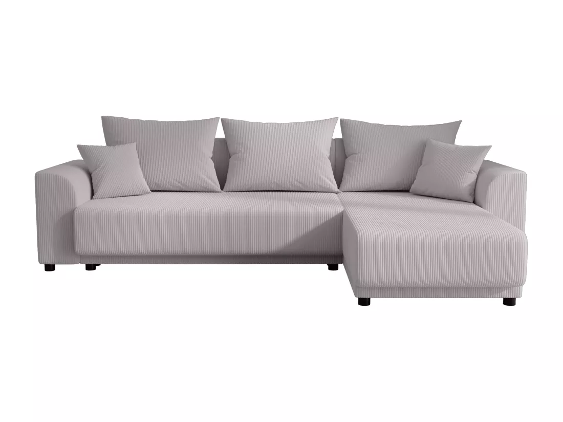 Canapé d'angle convertible et réversible en velours côtelé gris clair NESSARO