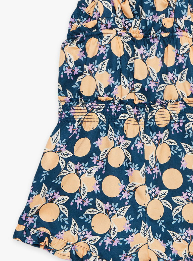 Combishort bleu-vert en satin de coton à motif oranges