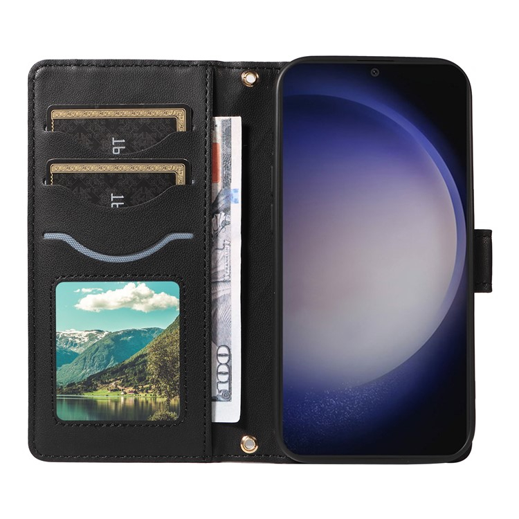 Samsung Galaxy S25  Plus / S24  Plus Leder Tasche Flip Cover Steppmuster inkl. Schultergurt - Schwarz