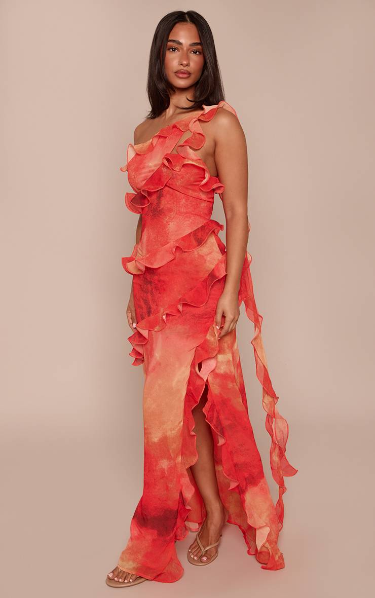 Multicolore Robe Longue Petite En Mousseline À Détails De Volants
