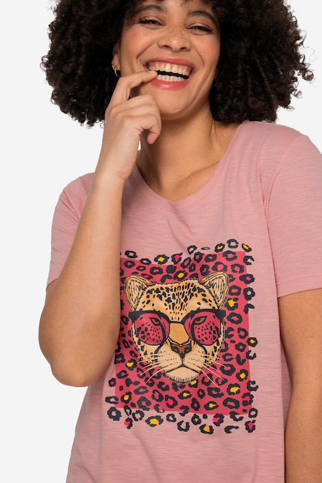 T-Shirt, Tiger-Druck, Rundhals, Halbarm