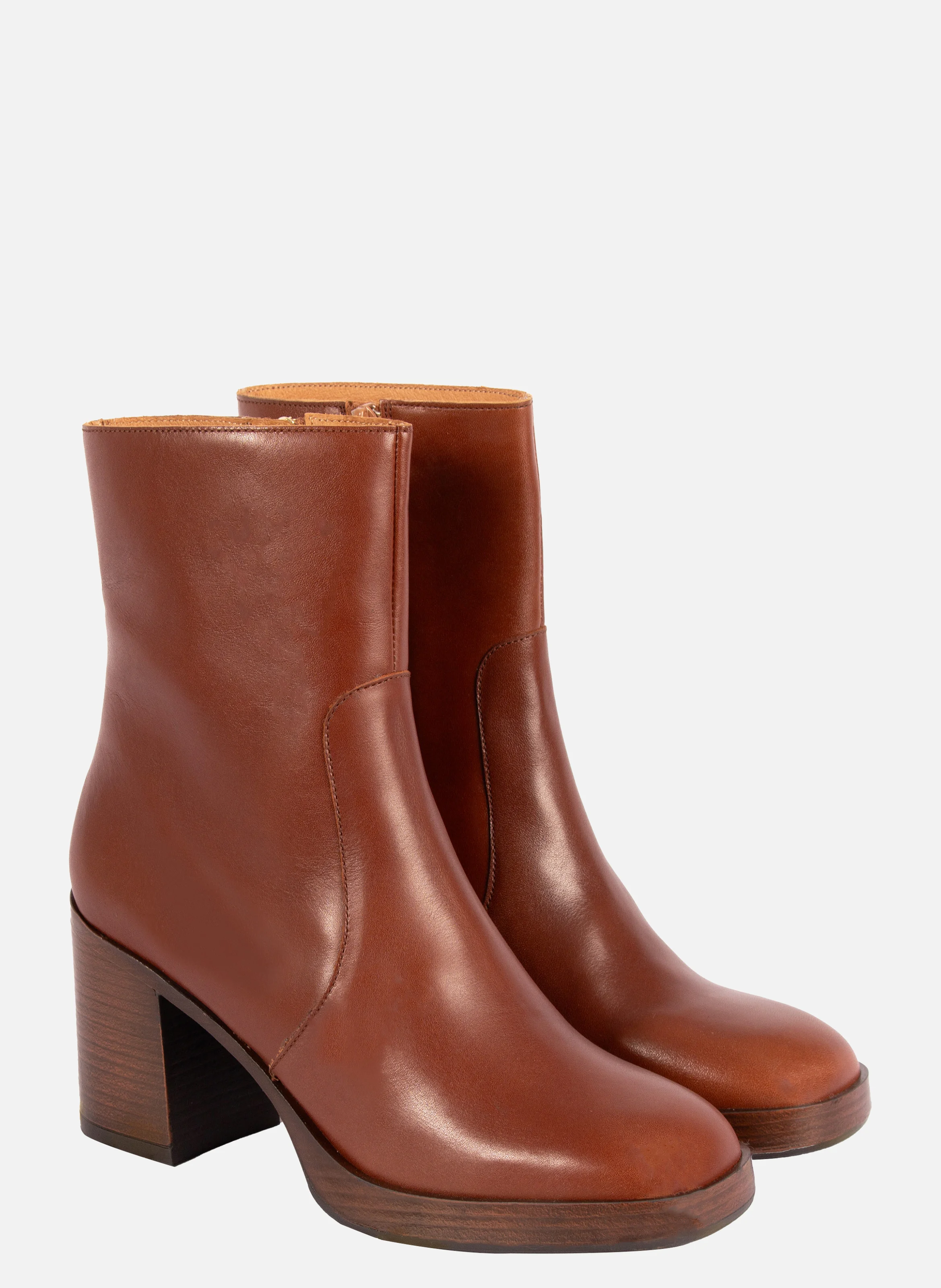 Bottines plateforme cuir | Marron