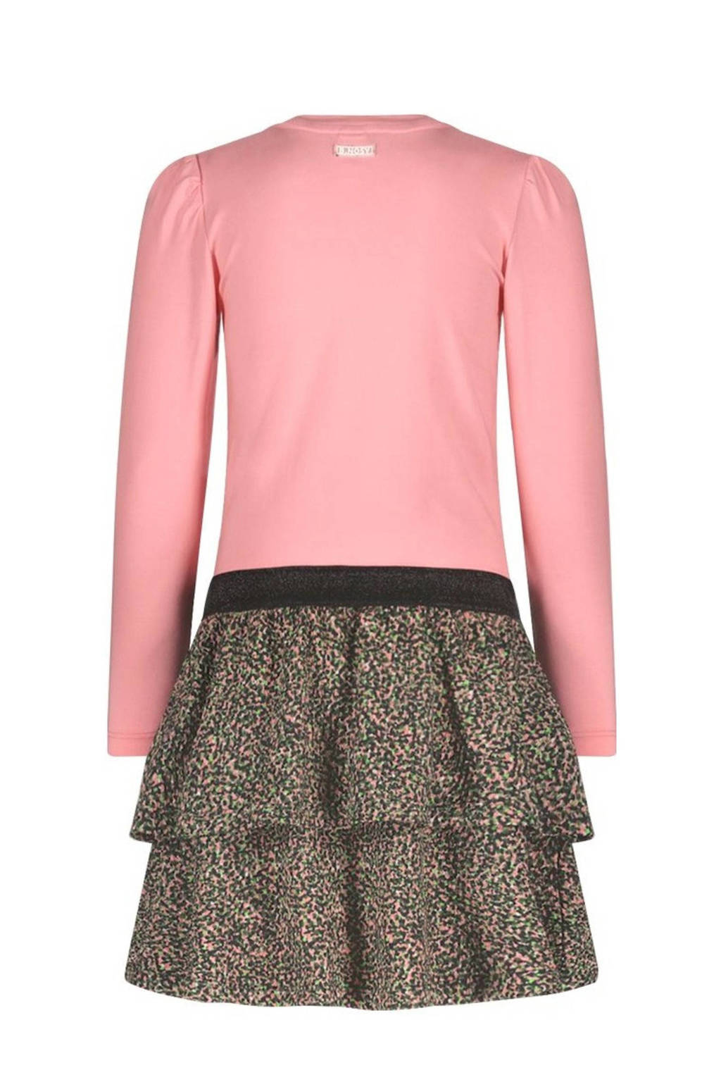 B.Nosy jurk Daphne met all over print roze/zwart/lichtgroen
