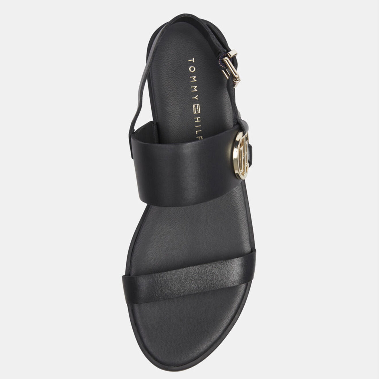 Tommy Hilfiger Sandales en Cuir Round Flat noires