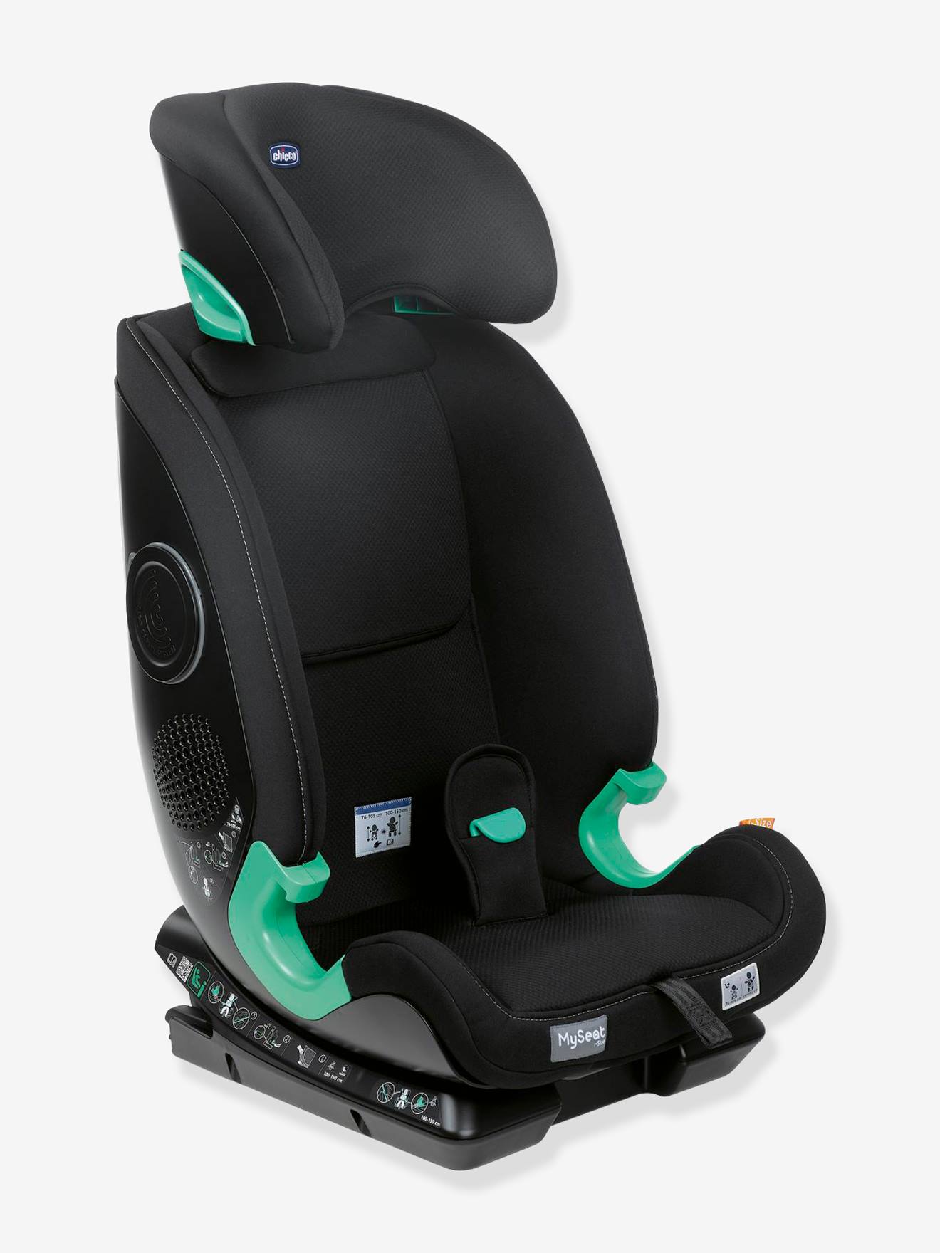 Cadeira auto CHICCO MySeat i-Size para crianças de 76 a 150 cm, equivalente aos grupos 1/2/3, preta lisa.