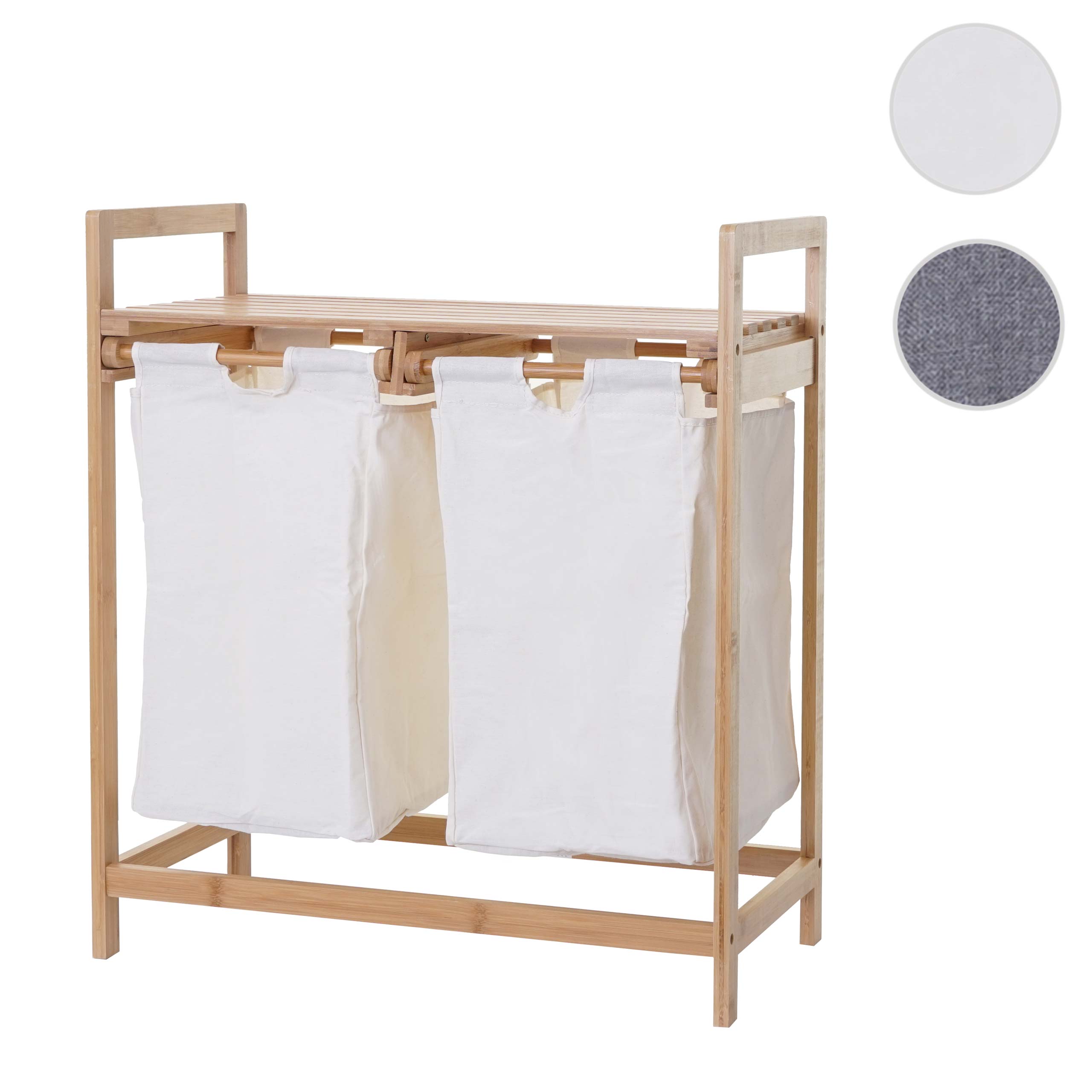 Wäschesammler MCW-B83, Laundry Wäschesortierer Wäschekorb Wäschebehälter, Bambus 2 Fächer 74x64x33cm 70l ~ weiß