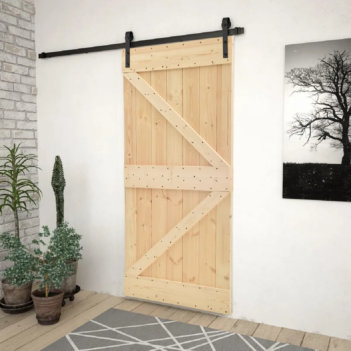 vidaXL Porte coulissante pin massif 100x210 cm